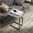 Home Square 2 USB Charging Ports End Tables in White and Gold - Set of 2