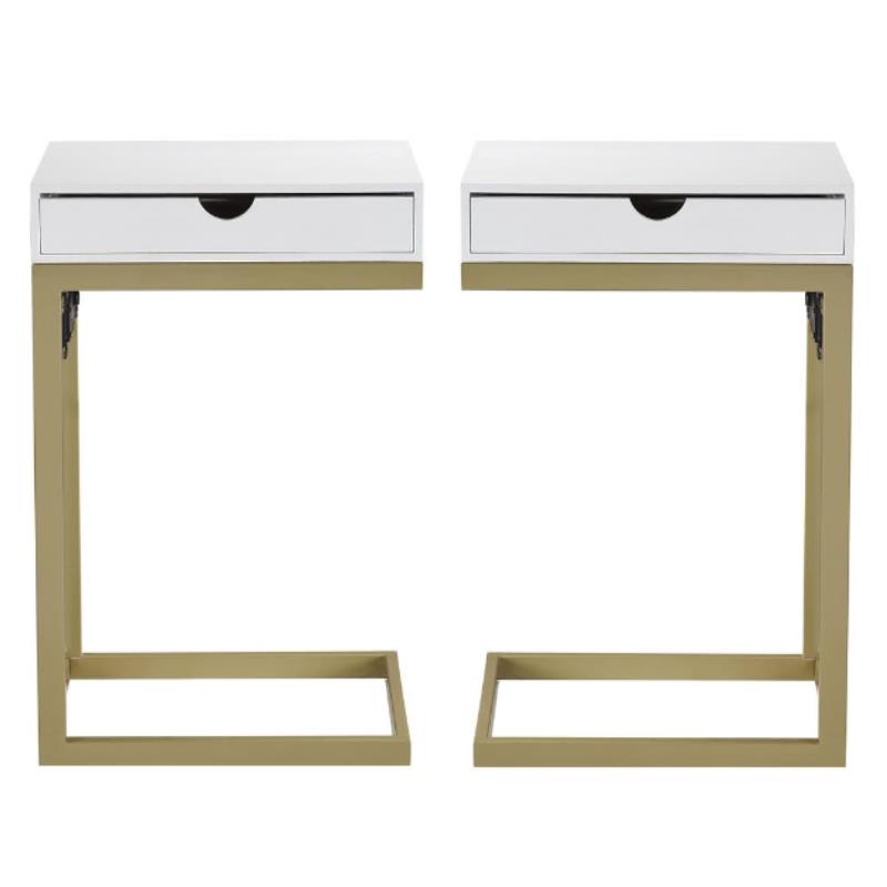 Home Square 2 USB Charging Ports End Tables in White and Gold - Set of 2