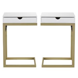 Home Square 2 USB Charging Ports End Tables in White and Gold - Set of 2