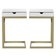 Home Square 2 USB Charging Ports End Tables in White and Gold - Set of 2