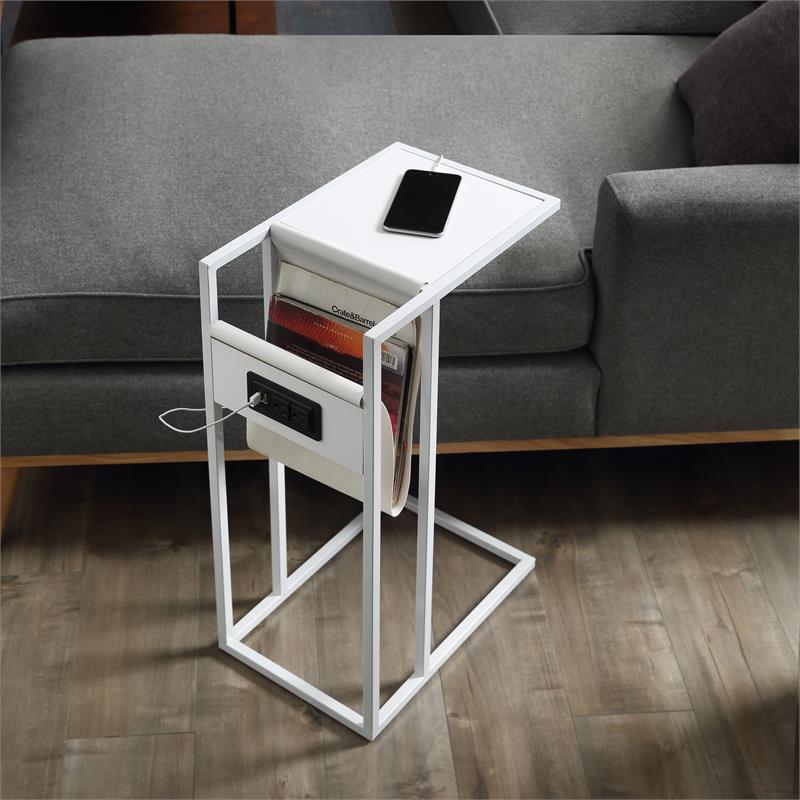 Home Square 2 USB Charging Ports End Tables in White - Set of 2
