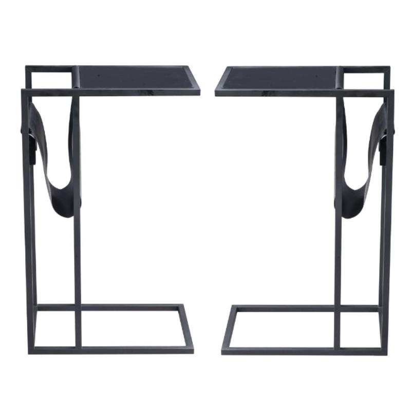 Home Square 2 USB Charging Ports End Tables in Black - Set of 2