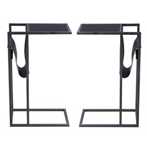 Home Square 2 USB Charging Ports End Tables in Black - Set of 2