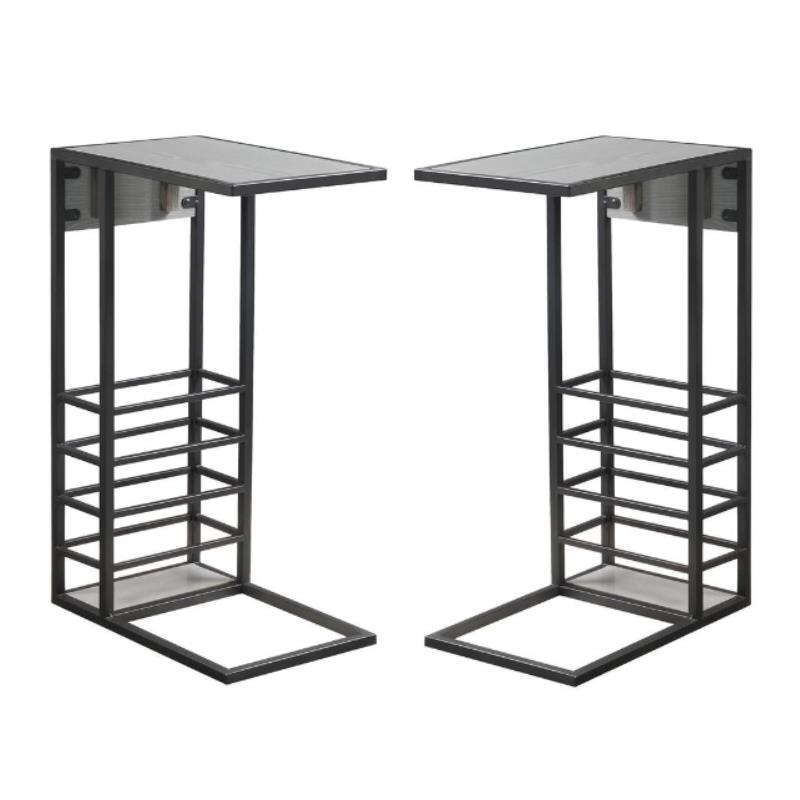 Home Square 2 USB Charging Ports End Tables in Gray & Black - Set of 2