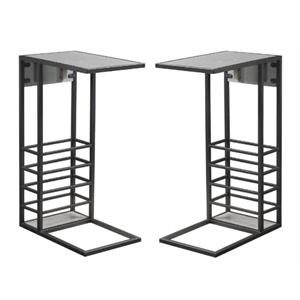 Home Square 2 USB Charging Ports End Tables in Gray & Black - Set of 2