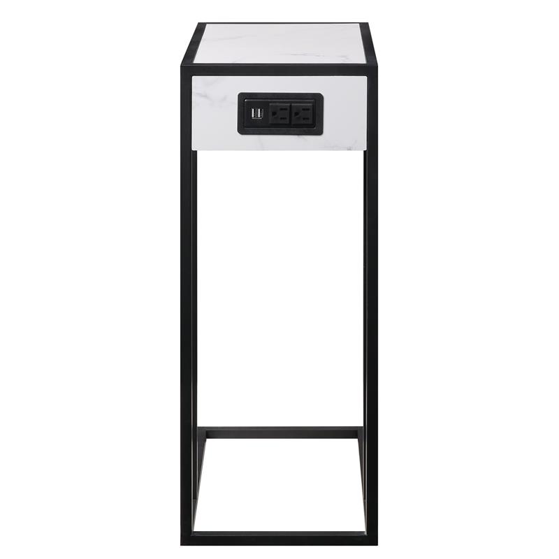 Home Square 2 USB Charging Ports End Tables in White & Black - Set of 2