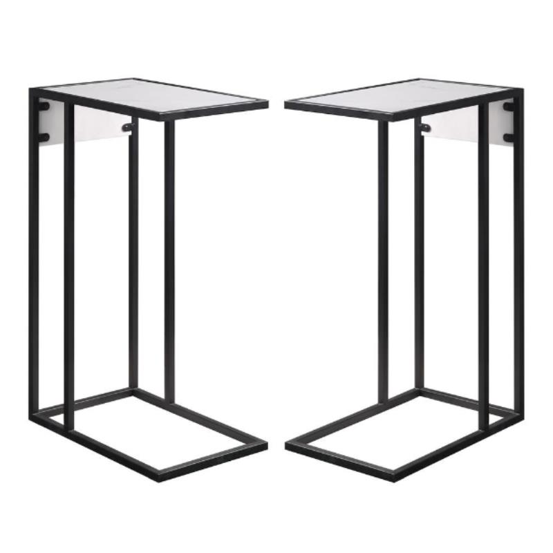 Home Square 2 USB Charging Ports End Tables in White & Black - Set of 2
