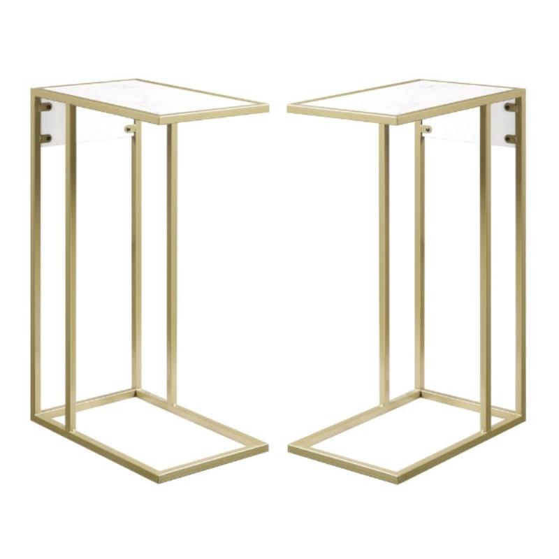Home Square 2 Outlets Power Plug End Tables in White and Gold - Set of 2