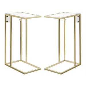 Home Square 2 Outlets Power Plug End Tables in White and Gold - Set of 2