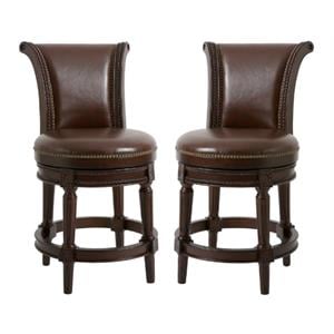 Home Square 25&quot Swivel Wood Counter Height Barstool in Walnut - Set of 2