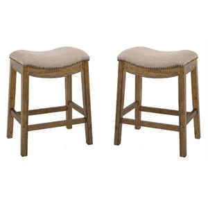 Home Square 25&quot Saddle Wood Counter Height Stool in Cream - Set of 2