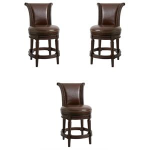 Home Square 25&quot Swivel Wood Counter Height Barstool in Walnut - Set of 3
