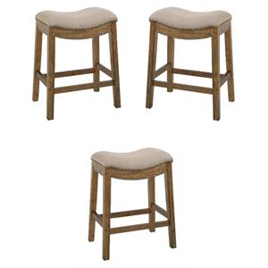 Home Square 25&quot Saddle Wood Counter Height Stool in Cream - Set of 3