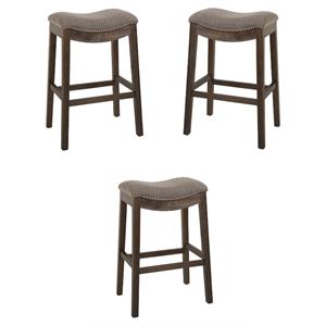 Home Square 30&quot Saddle Wood Bar Height Stool in Cobble Gray - Set of 3