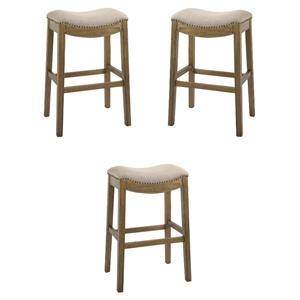 Home Square 30&quot Saddle Wood Bar Height Stool in Cream - Set of 3