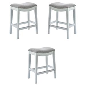Home Square 25&quot Farmhouse Wood Counter Height Stool in White Wash - Set of 3