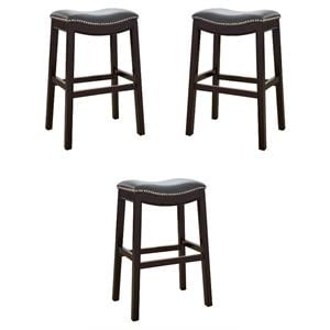 Home Square 30&quot Faux Leather and Wood Barstool in Gray & Espresso - Set of 3