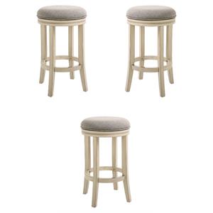Home Square 25&quot Wood Bar Height Swivel Stool in Ivory - Set of 3