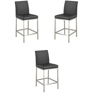Home Square 26&quot Transitional Faux Leather Counter Stool in Black - Set of 3