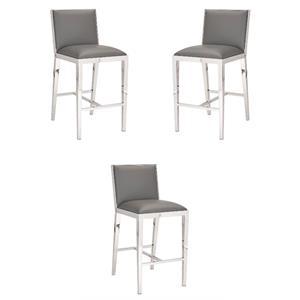 Home Square Faux Leather Counter Stool in Gray Finish - Set of 3