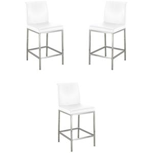 Home Square 26&quot Transitional Faux Leather Counter Stool in White - Set of 3