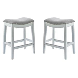 Home Square 30&quot Farmhouse Wood Bar Height Stool in White Wash - Set of 2