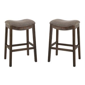 Home Square 30&quot Saddle Wood Bar Height Stool in Cobble Gray - Set of 2