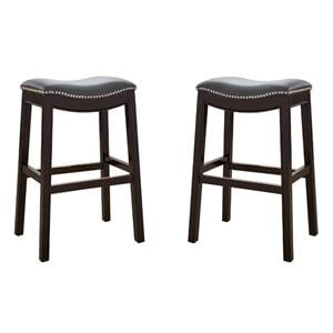 Home Square 30&quot Faux Leather and Wood Barstool in Gray & Espresso - Set of 2