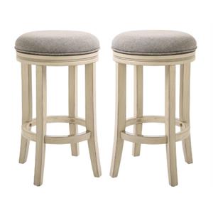 Home Square 25&quot Wood Bar Height Swivel Stool in Ivory - Set of 2