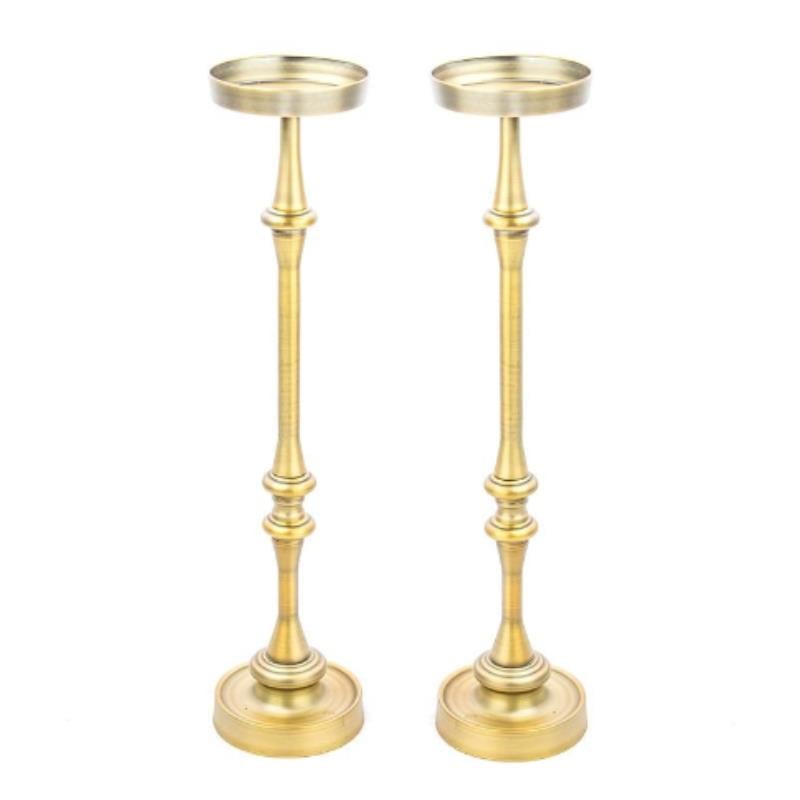 Home Square Traditional Iron Metal Side Table in Brass - Set of 2