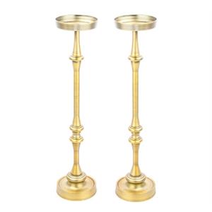 Home Square Traditional Iron Metal Side Table in Brass - Set of 2