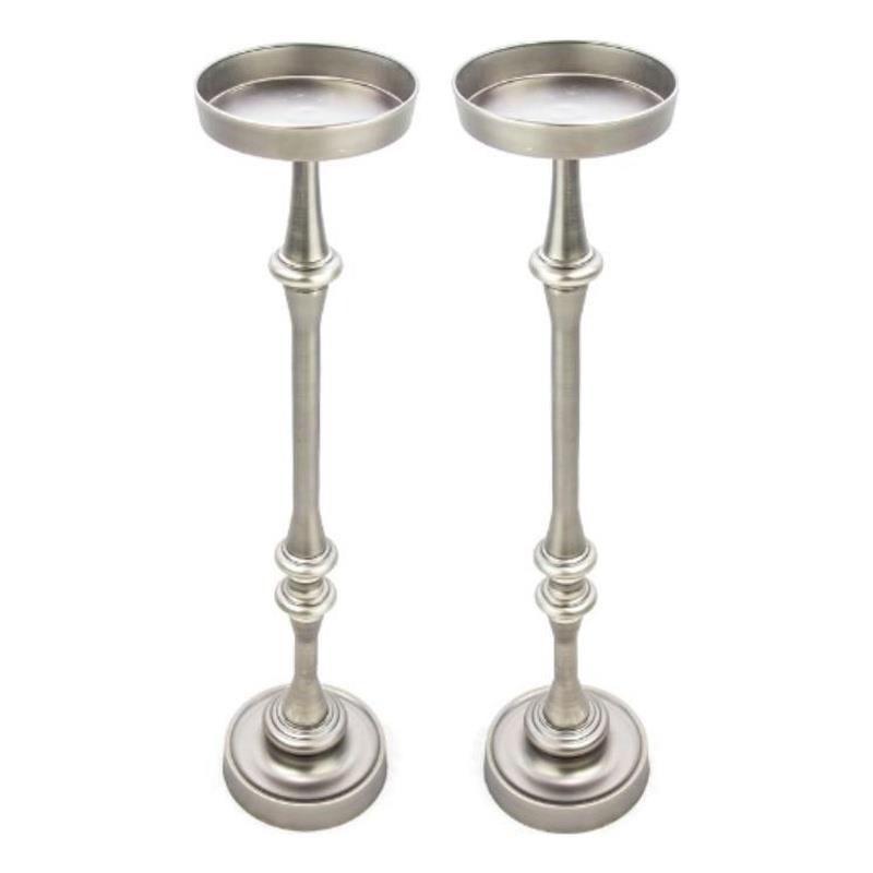 Home Square Traditional Iron Metal Side Table in Brushed Silver - Set of 2