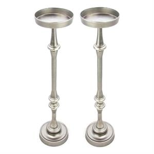 Home Square Traditional Iron Metal Side Table in Brushed Silver - Set of 2