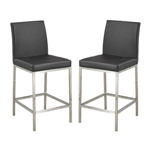 Home Square 26&quot Transitional Faux Leather Counter Stool in Black - Set of 2