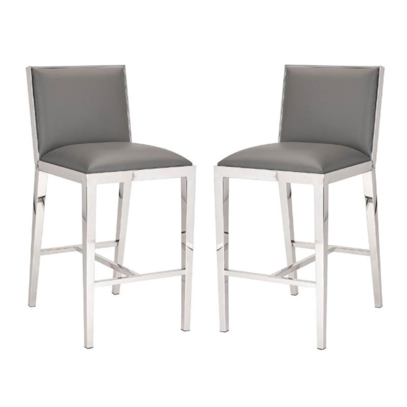 Home Square Faux Leather Counter Stool in Gray Finish - Set of 2