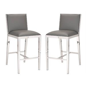 Home Square Faux Leather Counter Stool in Gray Finish - Set of 2