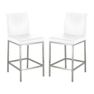 Home Square 26&quot Transitional Faux Leather Counter Stool in White - Set of 2
