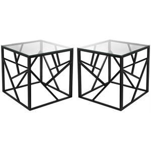 Home Square Transitional Square Glass Top Metal End Table in Black - Set of 2