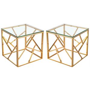 Home Square Transitional Glass Top End Table in Gold - Set of 2