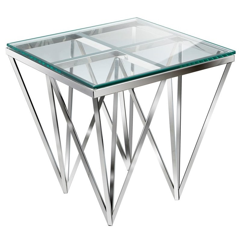 Home Square Stainless Steel End Table in Silver Finish - Set of 2