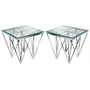 Home Square Stainless Steel End Table in Silver Finish - Set of 2