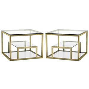 Home Square Multi Shelves Steel End Table in Gold - Set of 2