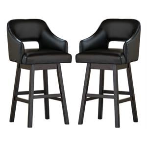 Home Square Swivel Wood Barstool in Black and Brown - Set of 2
