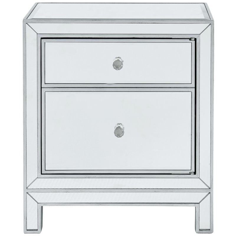Home Square 1 Door Mirrored Nightstand in Antique Silver - Set of 2