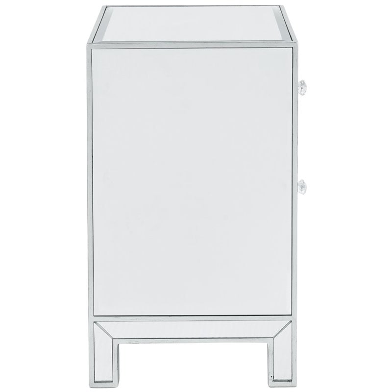 Home Square 1 Door Mirrored Nightstand in Antique Silver - Set of 2