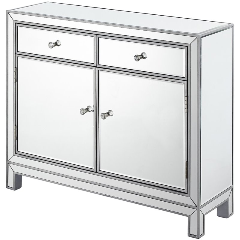 Home Square 2 Door Mirrored Nightstand in Antique Silver - Set of 2