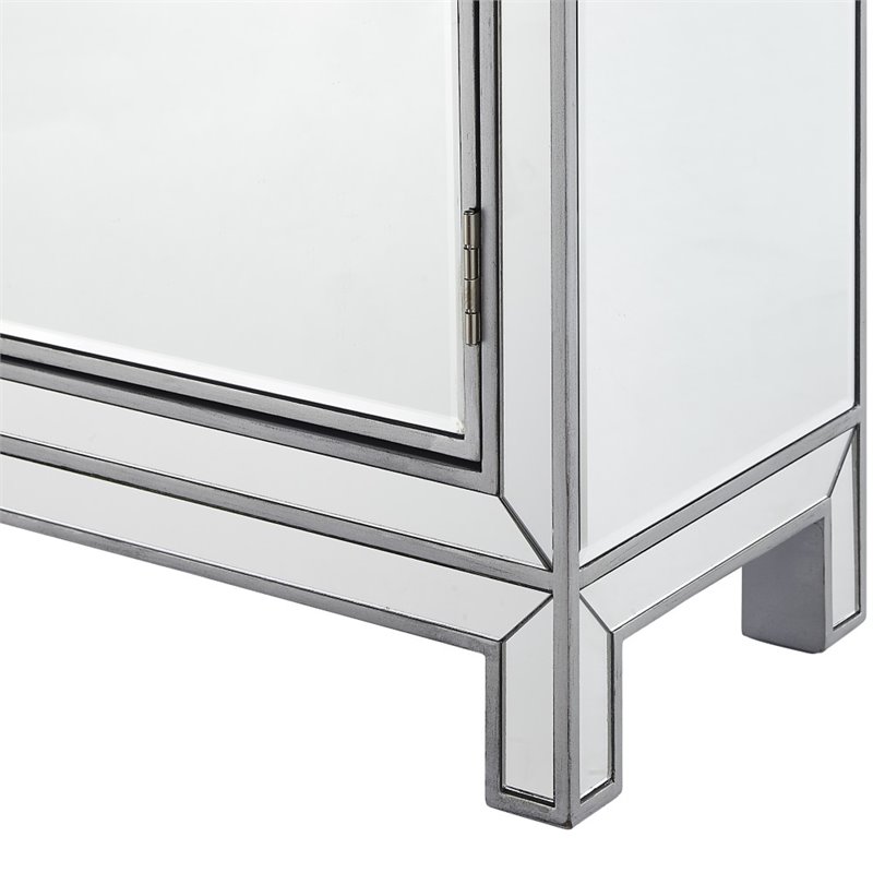 Home Square 2 Door Mirrored Nightstand in Antique Silver - Set of 2