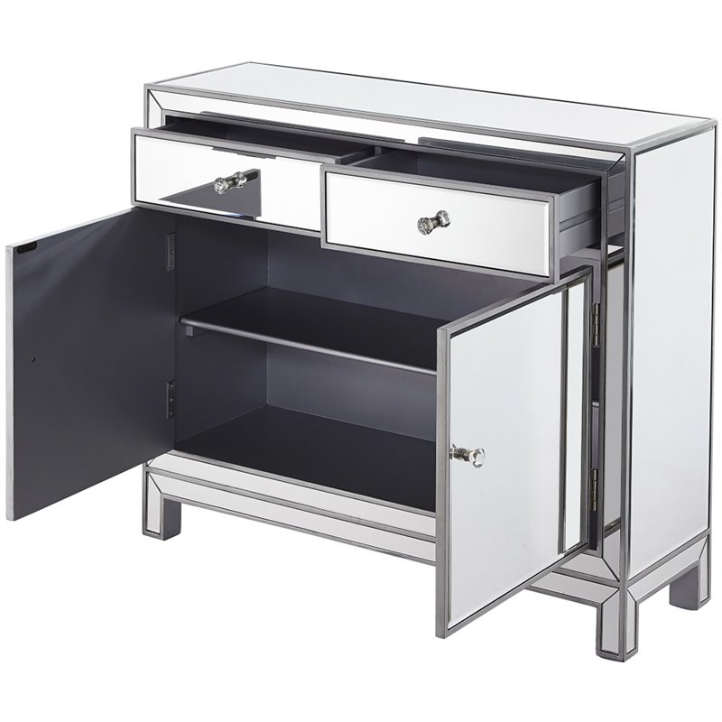 Home Square 2 Door Mirrored Nightstand in Antique Silver - Set of 2