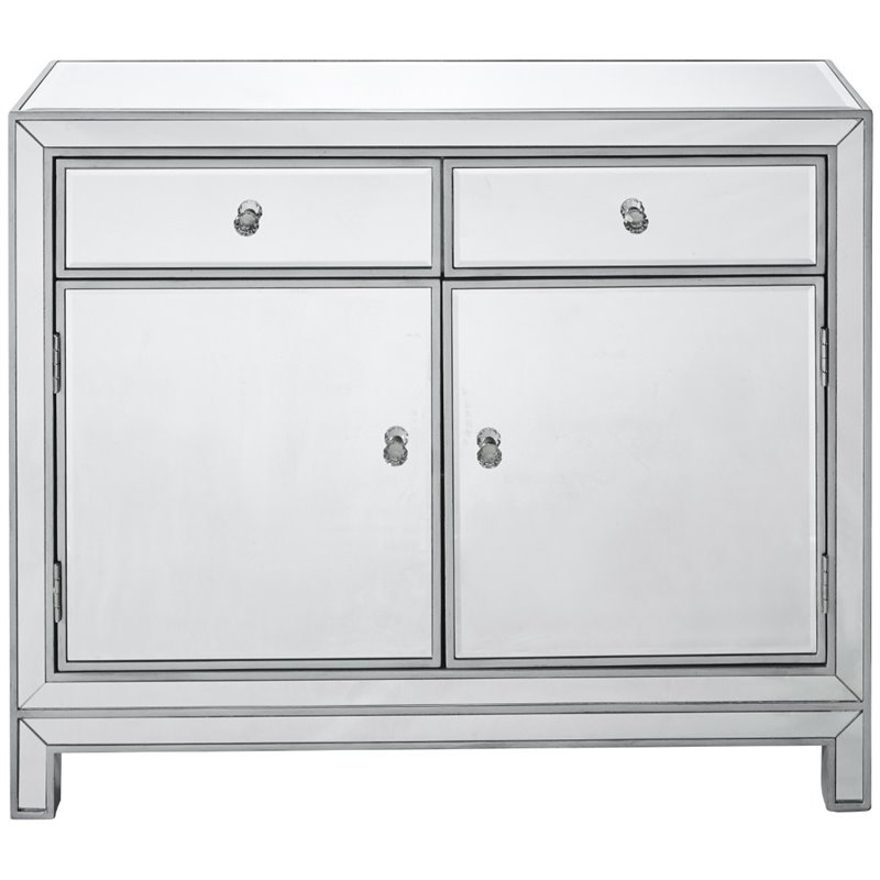 Home Square 2 Door Mirrored Nightstand in Antique Silver - Set of 2