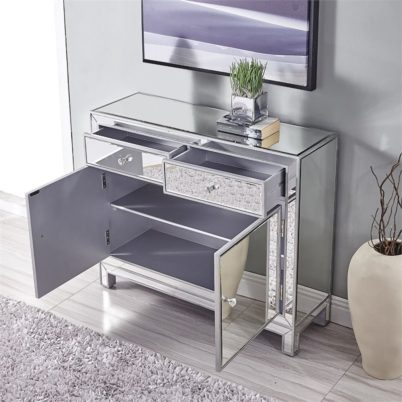 Home Square 2 Door Mirrored Nightstand in Antique Silver - Set of 2